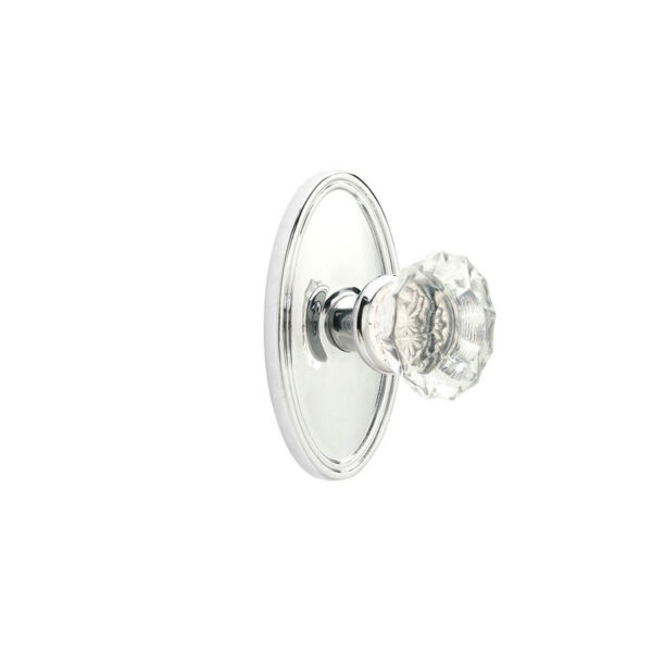 Emtek Astoria Brass Crystal Clear Door Knob w/Oval Rosette, Shown In Polished Chrome