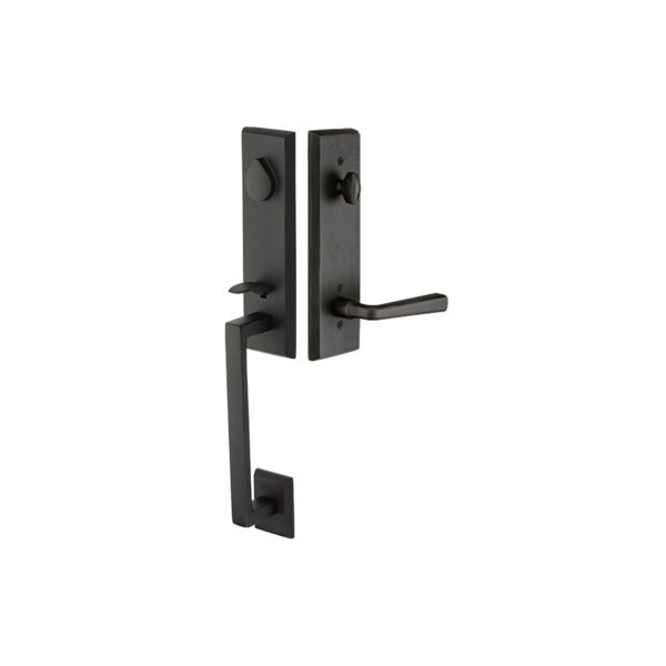 Emtek Hardware 451522 (Single Cylinder), Sandcast Bronze Rustic Modern Rectangular Monolithic Tubular Entryset w/Cimarron Lever Shown In Flat Black