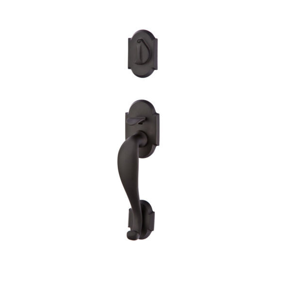 Emtek Hardware Sandcast Bronze Denver Sandcast Bronze Tubular Entryset w/Butte Knob Shown In Flat Black