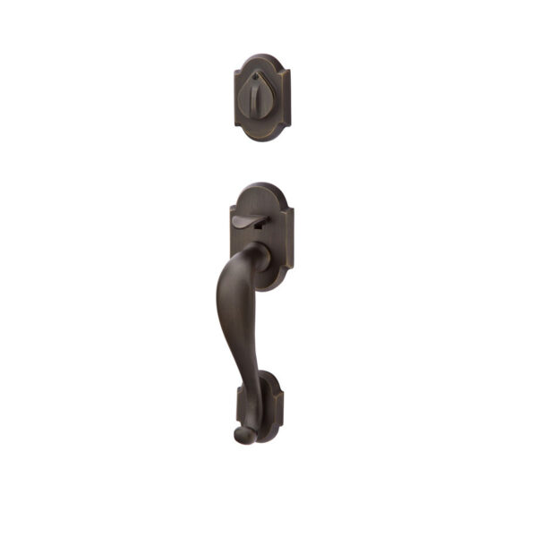Emtek Hardware Sandcast Bronze Denver Sandcast Bronze Tubular Entryset w/Butte Knob Shown In Medium Bronze