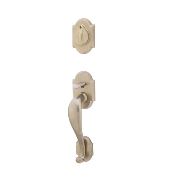 Emtek Hardware Sandcast Bronze Denver Sandcast Bronze Tubular Entryset w/Butte Knob Shown In Tumbled White Bronze