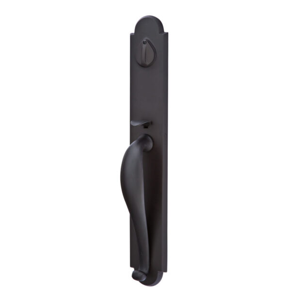 Emtek Hardware Sandcast Bronze Greeley Tubular Entryset Shown In Flat Black