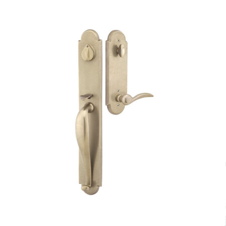 Emtek Hardware Sandcast Bronze Greeley Tubular Entryset w/Durango Lever Shown In Tumbled White Bronze