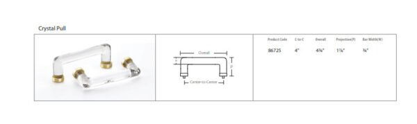 Emtek 86725 Crystal Cabinet Pulls, Tech Specs