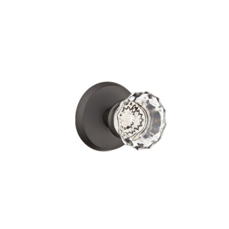 Emtek Hardware Bronze Astoria Crystal Clear Door Knob w/#2 Rosette, Shown In Flat Black Bronze