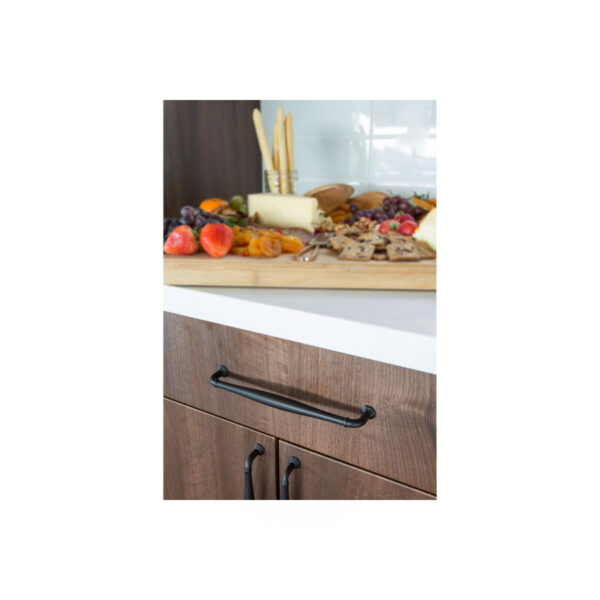 Emtek Blythe 8" Cabinet Pull In Flat Black, Shown on Cabinetry