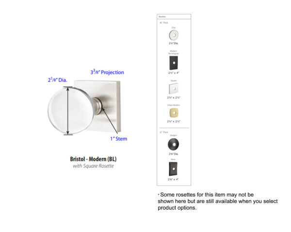 Emtek Bristol Crystal Modern Door Knob Tech Specs