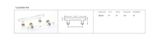 Emtek Crystal Bar Pull, Tech Specs