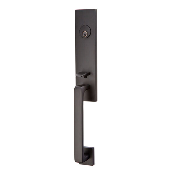 Emtek Hardware Davos Brass Tubular Entryset Shown In Flat Black