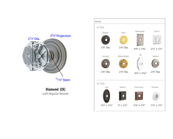 Emtek Hardware Diamond Crystal Clear Door Knob Tech Specs