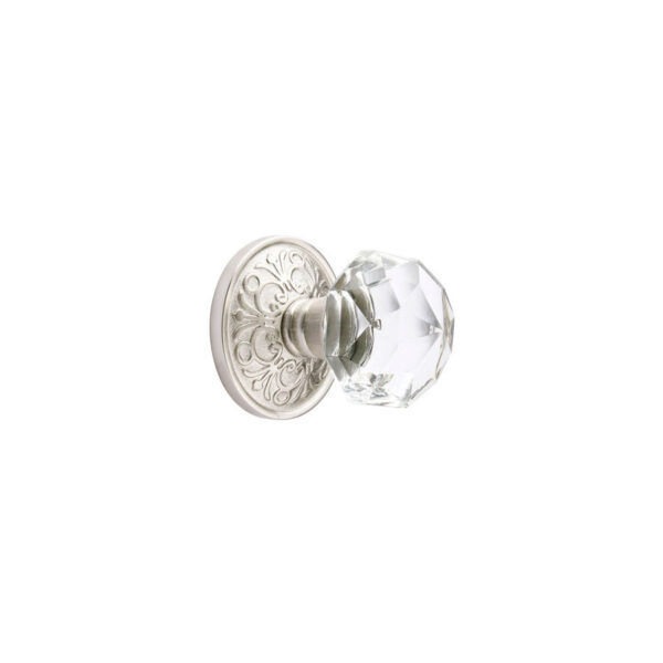 Emtek Hardware Diamond Crystal Clear Door Knob w/Lancaster Rosette, Shown In Satin Nickel