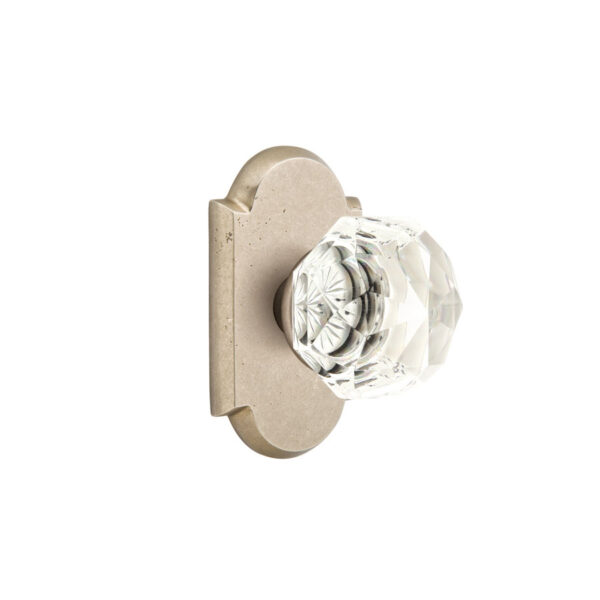 Emtek Diamond Crystal Bronze Knob w/# Rosette, Shown In Tumbled White Bronze