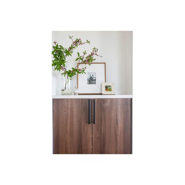 Emtek Geometric Rectangular Cabinet Pull, Flat Black, Shown On Cabinetry