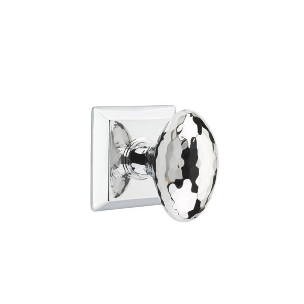 Emtek Hammered Egg Door Knob Modern w/Quincy Rosette, Shown In Polished Chrome