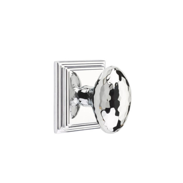 Emtek Hammered Egg Door Knob Modern w/Wilshire Rosette, Shown In Polished Chrome