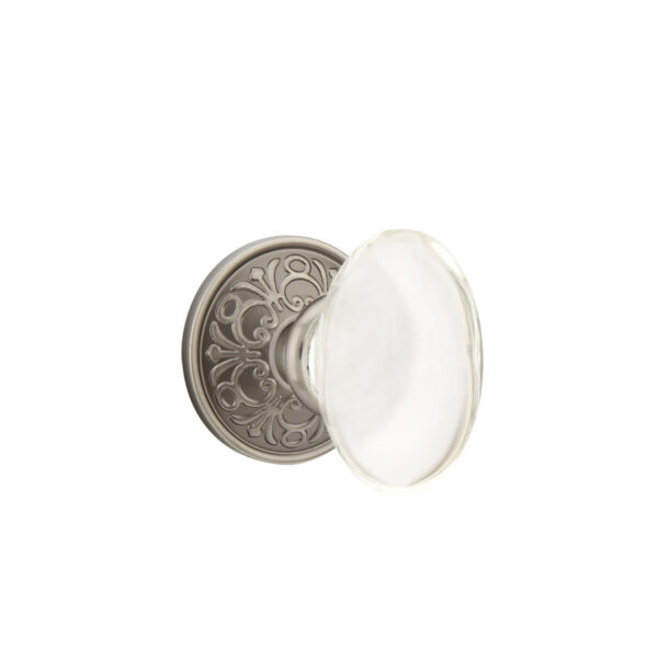 Emtek Hardware Hampton Crystal Door Knob w/Lancaster Rosette, Shown In Pewter
