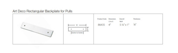 Emtek Art Deco Rectangular Backplate For Cabinet Pull, Tech Specs