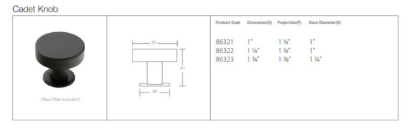 Emtek Hardware Cadet Cabinet Knob Tech Specs