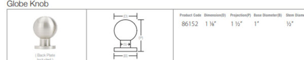 Emtek Globe Cabinet Knob Tech Specs