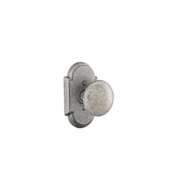 Emtek Hardware Jamestown Wrought Steel Door Knob w/#1 Rosette, Shown In Satin Steel