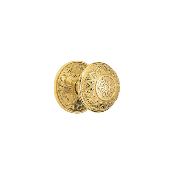 Emtek Hardware Lancaster Door Knob w/Lancaster Rosette, Shown In Polished Brass Lifetime