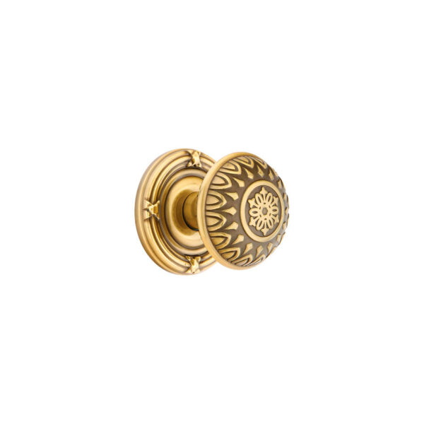 Emtek Hardware Lancaster Door Knob w/Ribbon & Reed Rosette, Shown In French Antique