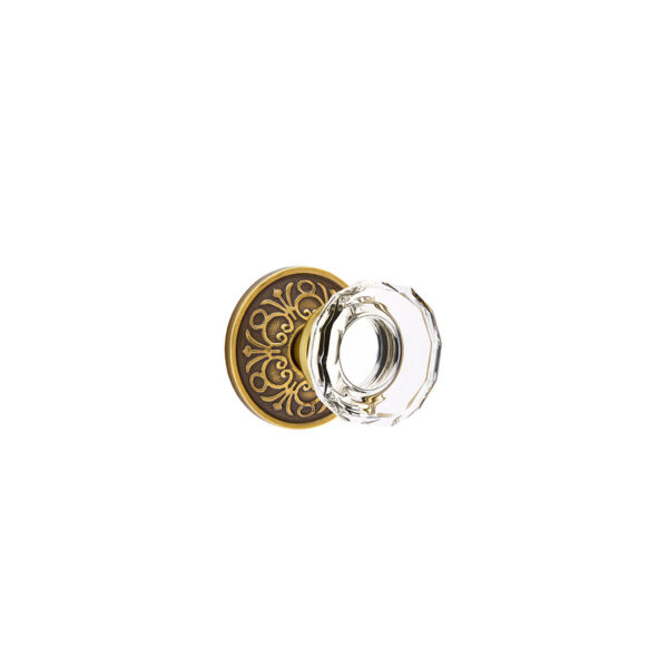 Emtek Hardware Lowell Crystal Door Knob w/Lancaster Rosette, Shown In French Antique