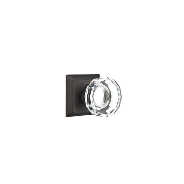 Emtek Hardware Lowell Crystal Door Knob w/Quincy Rosette, Shown In Flat Black