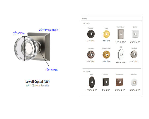 Emtek Hardware Lowell Crystal Door Knob Tech Specs