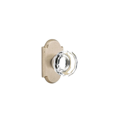 Emtek Hardware Sandcast Bronze Lowell Crystal Clear Door Knob w/#1 Rosette, Shown In Tumbled White Bronze