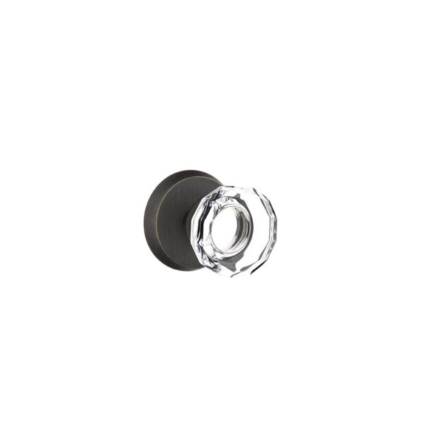 Emtek Hardware Sandcast Bronze Lowell Crystal Clear Door Knob w/#2 Rosette, Shown In Medium Bronze