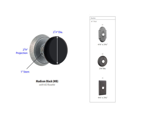 Madison Black Wrought Steel Door Knob Tech Specs