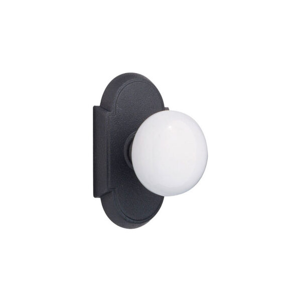 Emtek Hardware Madison Ivory Wrought Steel Door Knob w/#1 Rosette, Shown In Flat Black Steel