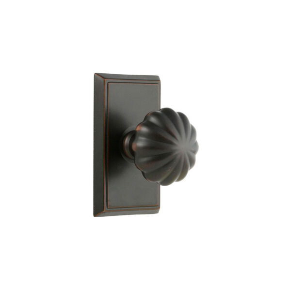 Emtek Hardware Melon Door Knob w/Rectangular Rosette, Shown In Oil Rubbed Bronze