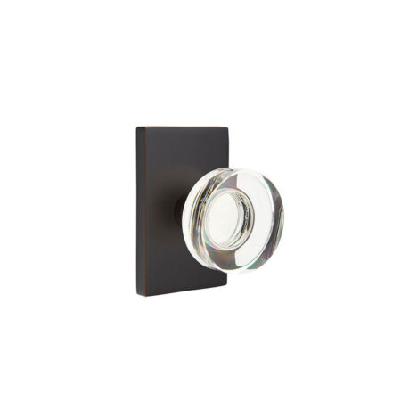 Emtek Modern Disc Crystal Door Knob w/Modern Rectangular Rosette, Shown In Oil Rubbed Bronze