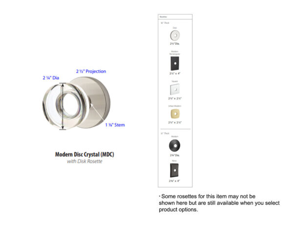 Emtek Modern Disc Crystal Door Knob Tech Specs