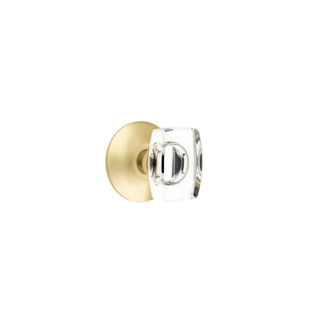 Emtek Windsor Crystal Door Knob Modern w/Modern Rosette, Shown In Satin Brass
