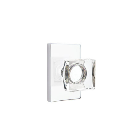 Emtek Modern Square Crystal Door Knob w/Modern Rectangular Rosette, Shown In Polished Chrome