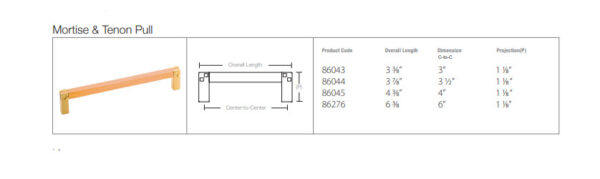 Emtek Mortise Tenon Cabinet Pull Tech Specs