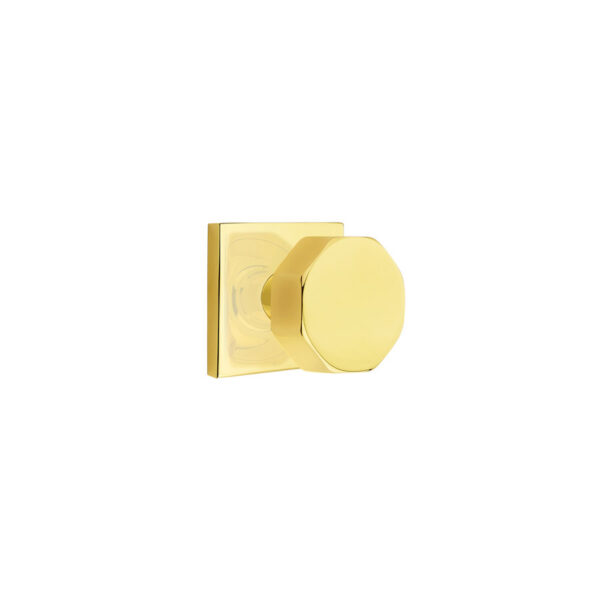 Emtek Octagon Door Knob w/Square Rosette, Shown In Unlacquered Brass
