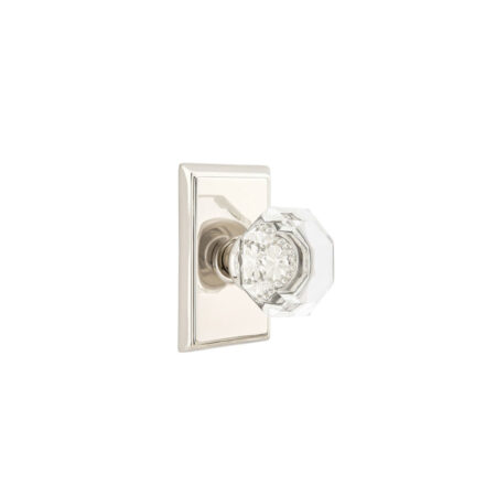 Emtek Hardware Old Town Crystal Clear Door Knob w/Rectangular Rosette, Shown In Polished Nickel