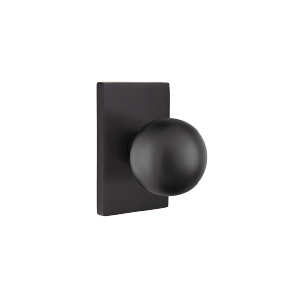 Emtek Orb Door Knob w/Modern Rectangular Rosette, Shown In Flat Black