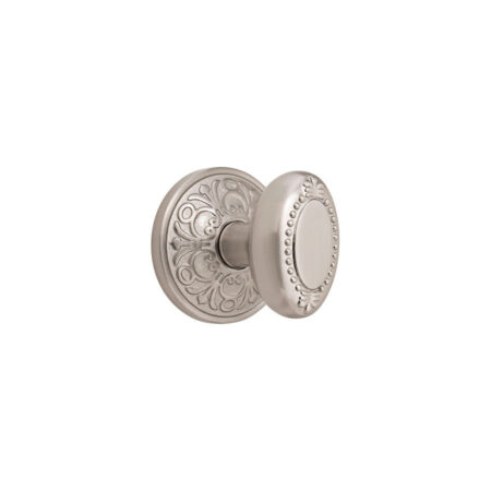 Emtek Hardware Oval Beaded Egg Door Knob w/Lancaster Rosette, Shown In Satin Nickel
