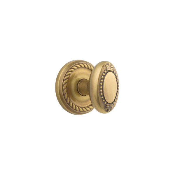 Emtek Hardware Oval Beaded Egg Door Knob w/Rope Rosette, Shown In French Antique