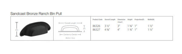 Emtek Sandcast Bronze Ranch Bin Pull, Tech Specs