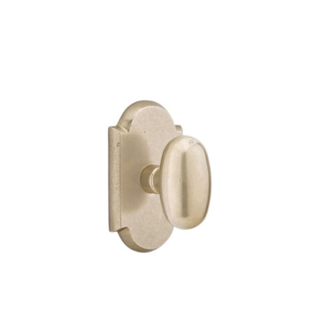 Emtek Hardware Sandcast Bronze Egg Door Knob w/#1 Rosette, Shown In Tumbled White Bronze