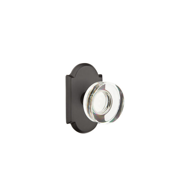 Emtek Hardware Sandcast Bronze Modern Disc Crystal Clear Door Knob w/#1 Rosette, Shown In Flat Black Bronze
