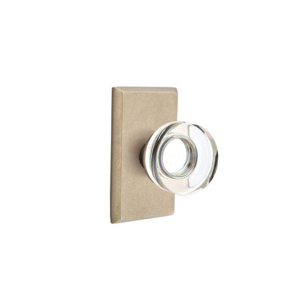 Emtek Hardware Sandcast Bronze Modern Disc Crystal Clear Door Knob w/#3 Rosette, Shown In Tumbled White Bronze