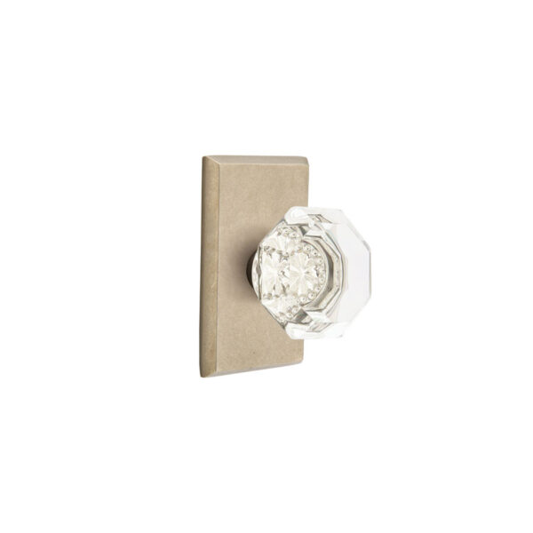 Emtek Hardware Sandcast Bronze Old Town Crystal Clear Door Knob w/#3 Rosette, Shown In Tumbled White Bronze