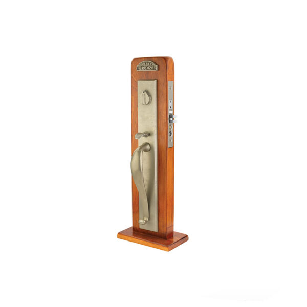 Emtek Hardware Sandcast Bronze Rectangular Full Length Mortise Entryset, Shown In Tumbled White Bronze